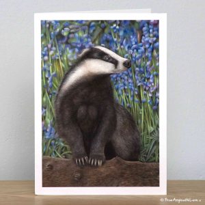 Bluebell Wood Badger greeting card by wildlife artist Angie