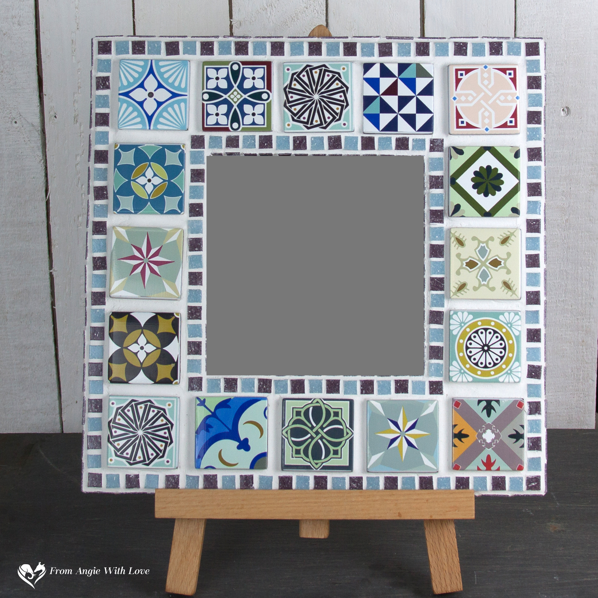 Hand-decorated mosaic mirror with Moroccan-style tiles