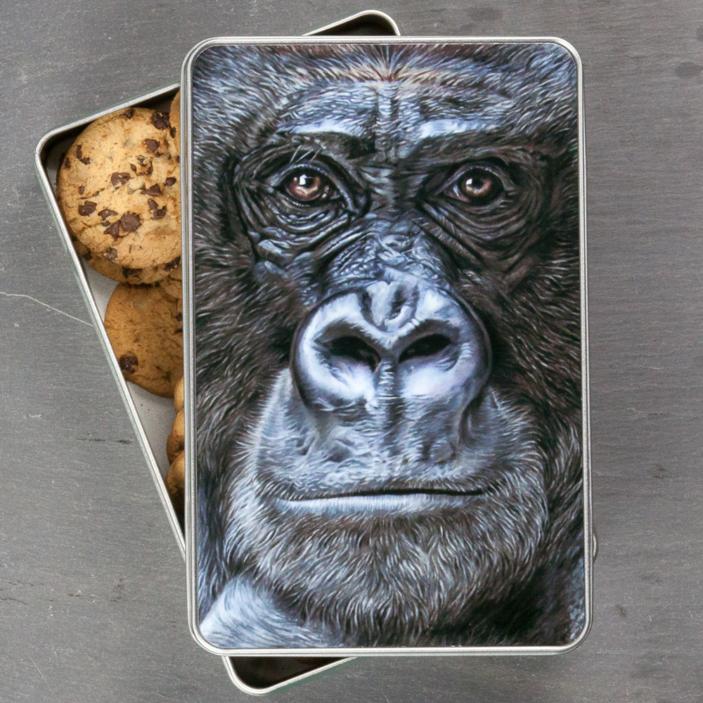 'Our Cousins Under Threat' Gorilla Tin by Wildlife Artist Angie