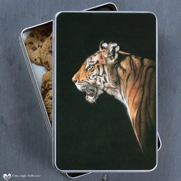 'The Huntress' Tiger Rectangular Tin by Wildlife Artist Angie