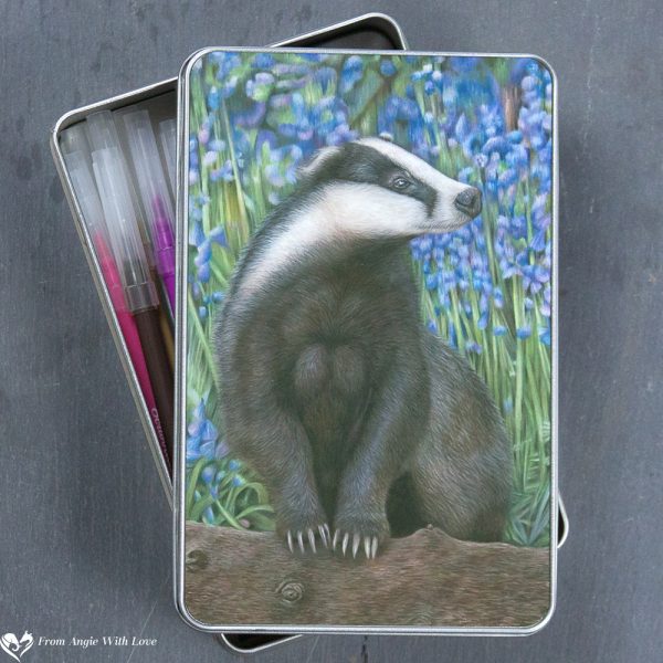 'Bluebell Wood' Badger Tin by Wildlife Artist Angie