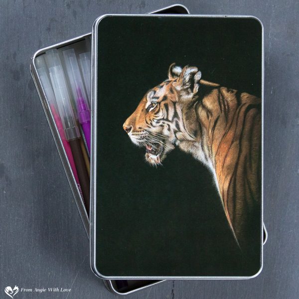 'The Huntress' Tiger Rectangular Tin by Wildlife Artist Angie