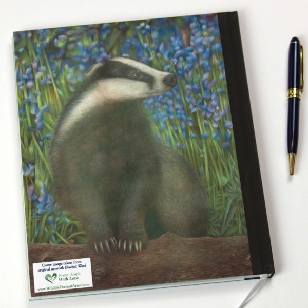 Badger Portrait 'Bluebell Wood' Notebook by Wildlife Artist Angie - Back