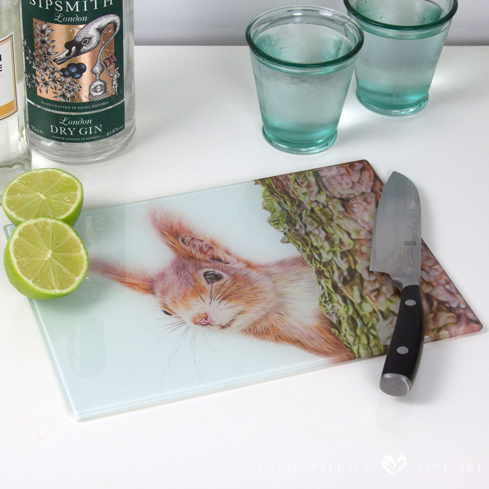 'Red Alert' Red Squirrel Glass Chopping Board