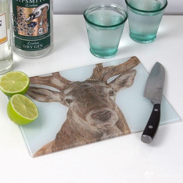 'Monarch' Red Deer Stag Glass Chopping Board