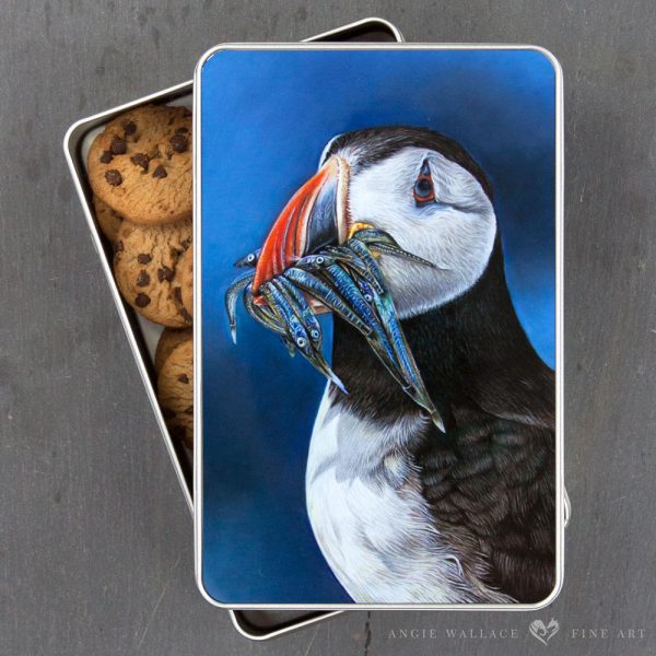 'Farne Island Feast' Puffin Rectangular Tin by Wildlife Artist Angie